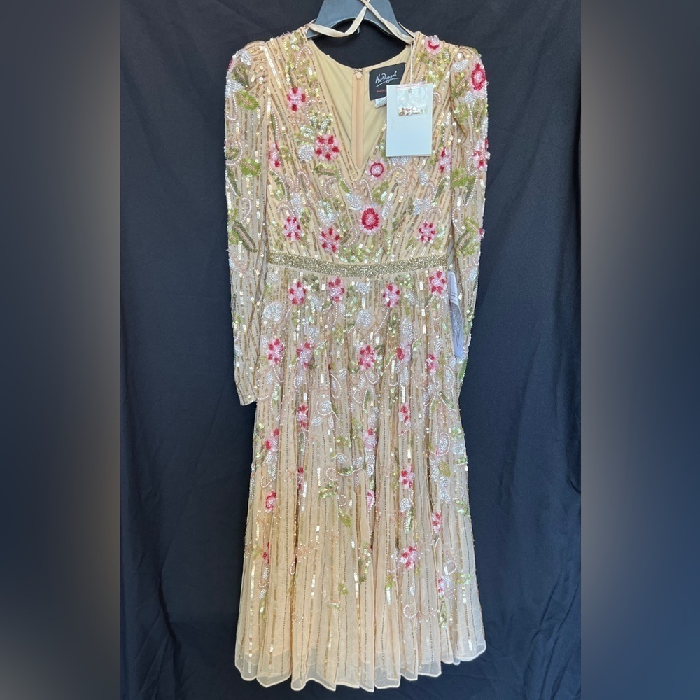 Mac Duggal 5415 NWT Floral Embellished Wrap Over Puff Sleeve A Line Gown - Picture 6 of 14